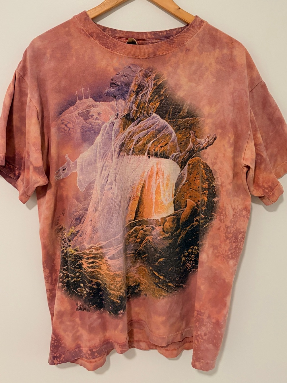 Vintage Jesus Tie -Dye Graphic Crewneck Tee -Pink